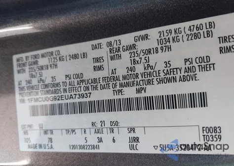 2014 Ford Escape Se из США, поврежденный, VIN 1FMCU0G92EUA73937